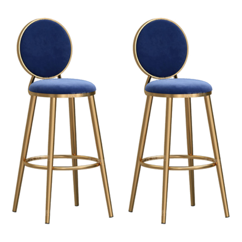 Nordic Armless Backrest Counter Stool Steel Kitchen Bar Stool with Cushion and Pedal Dark Blue 2 Piece Set Clearhalo 'Bar Furniture' 'Bar Stools' 'bar_stools' 'furn' 'furn_bar_stools' 'Furniture' 'Kitchen & Dining Furniture' 6122877