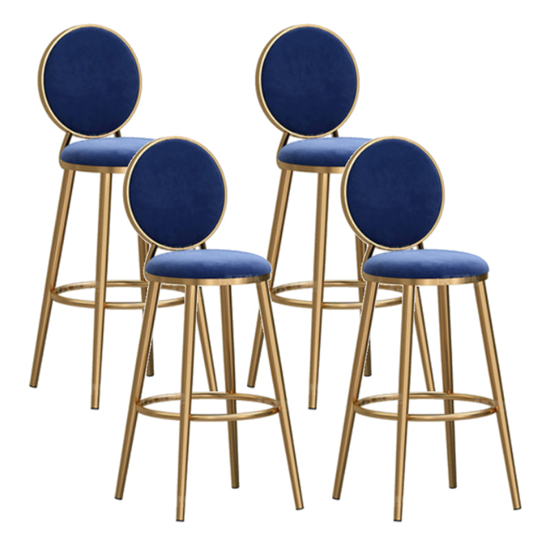 Nordic Armless Backrest Counter Stool Steel Kitchen Bar Stool with Cushion and Pedal Dark Blue 4 Piece Set Clearhalo 'Bar Furniture' 'Bar Stools' 'bar_stools' 'furn' 'furn_bar_stools' 'Furniture' 'Kitchen & Dining Furniture' 6122878