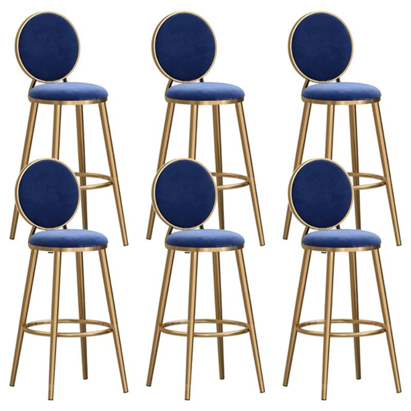 Nordic Armless Backrest Counter Stool Steel Kitchen Bar Stool with Cushion and Pedal Dark Blue 6 Piece Set Clearhalo 'Bar Furniture' 'Bar Stools' 'bar_stools' 'furn' 'furn_bar_stools' 'Furniture' 'Kitchen & Dining Furniture' 6122879