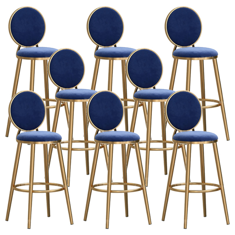 Nordic Armless Backrest Counter Stool Steel Kitchen Bar Stool with Cushion and Pedal Dark Blue 8 Piece Set Clearhalo 'Bar Furniture' 'Bar Stools' 'bar_stools' 'furn' 'furn_bar_stools' 'Furniture' 'Kitchen & Dining Furniture' 6122880