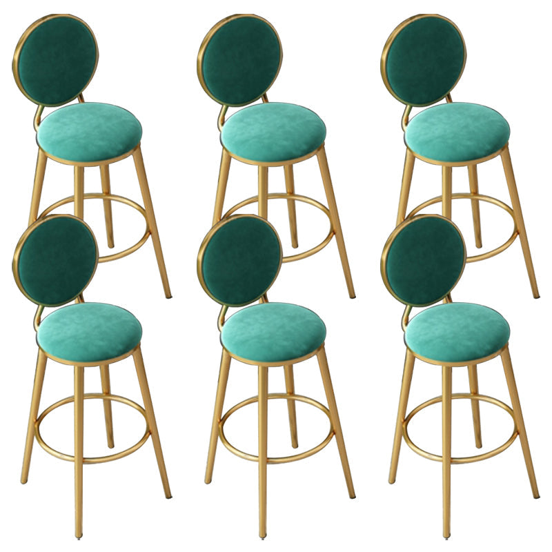 Nordic Armless Backrest Counter Stool Steel Kitchen Bar Stool with Cushion and Pedal Blackish Green 6 Piece Set Clearhalo 'Bar Furniture' 'Bar Stools' 'bar_stools' 'furn' 'furn_bar_stools' 'Furniture' 'Kitchen & Dining Furniture' 6122884