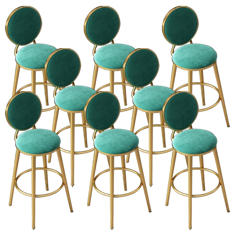 Nordic Armless Backrest Counter Stool Steel Kitchen Bar Stool with Cushion and Pedal Blackish Green 8 Piece Set Clearhalo 'Bar Furniture' 'Bar Stools' 'bar_stools' 'furn' 'furn_bar_stools' 'Furniture' 'Kitchen & Dining Furniture' 6122885