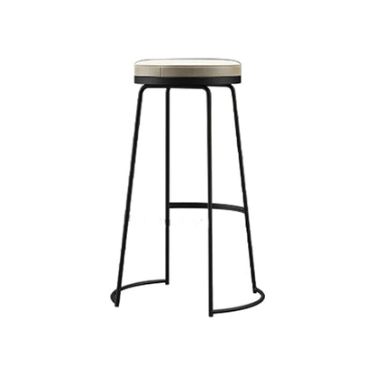 Glam Armless Backless Counter Stool Iron Bar Stool with Leather Cushion and Footrest