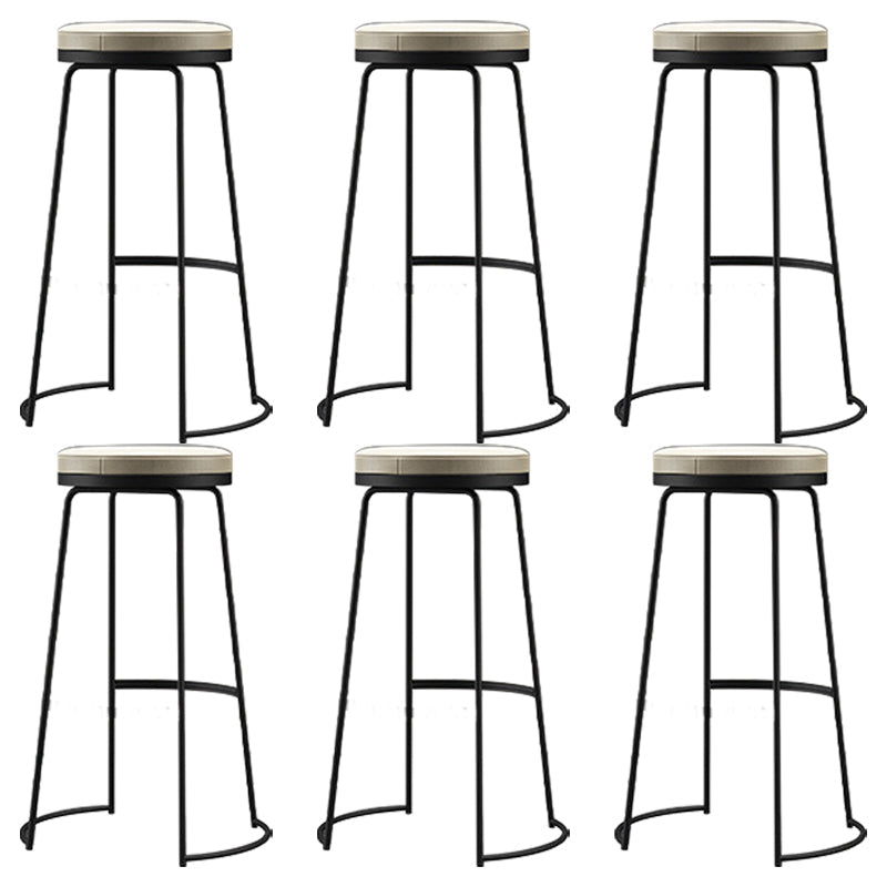 Glam Armless Backless Counter Stool Iron Bar Stool with Leather Cushion and Footrest