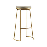 Glam Armless Backless Counter Stool Iron Bar Stool with Leather Cushion and Footrest