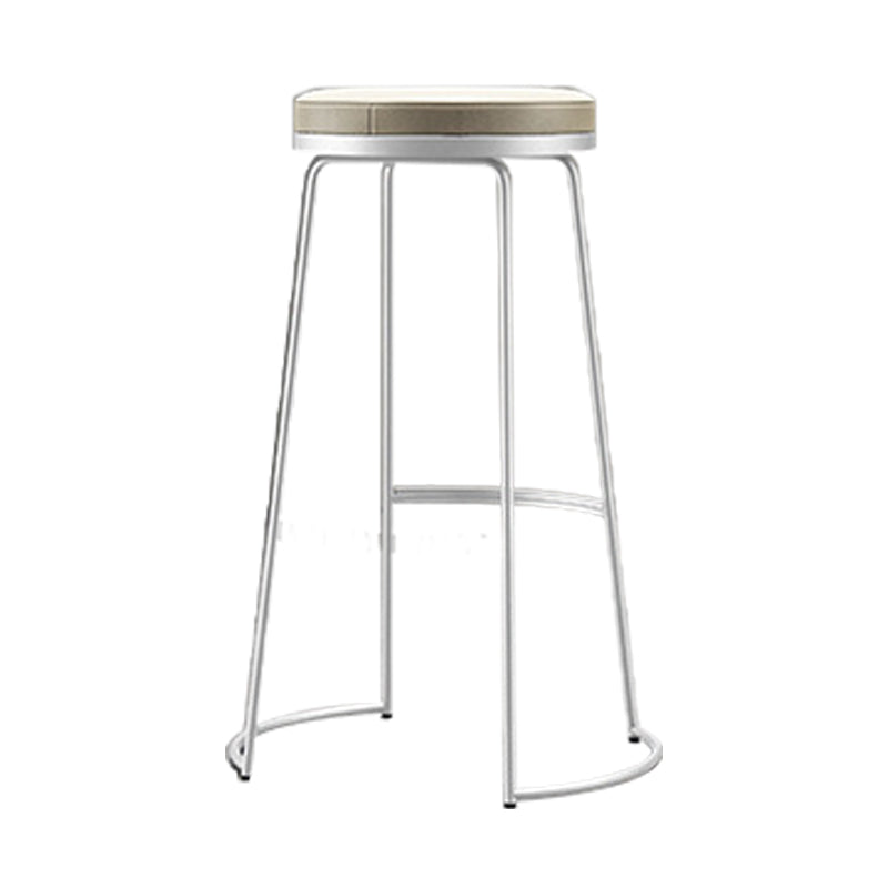 Glam Armless Backless Counter Stool Iron Bar Stool with Leather Cushion and Footrest