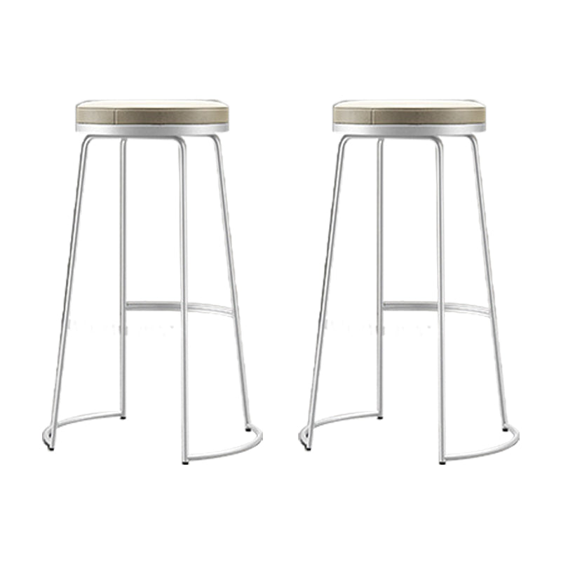 Glam Armless Backless Counter Stool Iron Bar Stool with Leather Cushion and Footrest