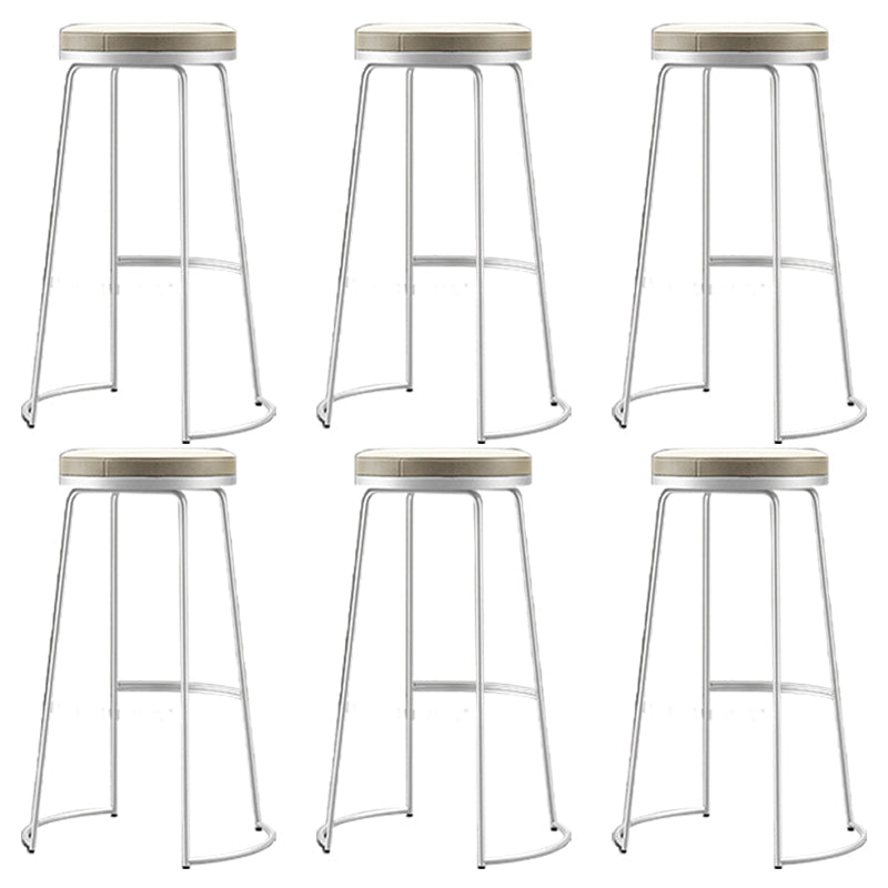 Glam Armless Backless Counter Stool Iron Bar Stool with Leather Cushion and Footrest