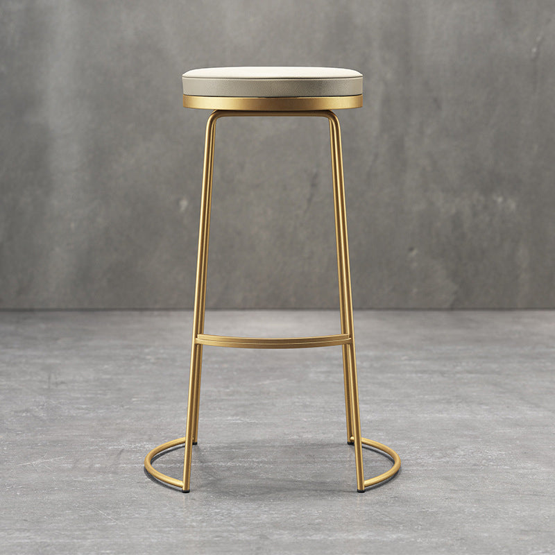 Glam Armless Backless Counter Stool Iron Bar Stool with Leather Cushion and Footrest