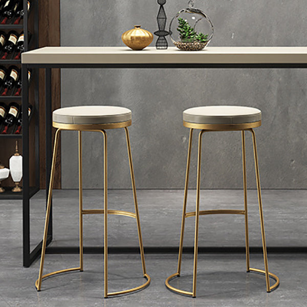 Glam Armless Backless Counter Stool Iron Bar Stool with Leather Cushion and Footrest