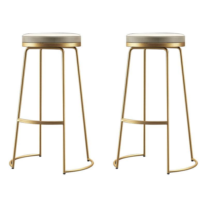 Glam Armless Backless Counter Stool Iron Bar Stool with Leather Cushion and Footrest
