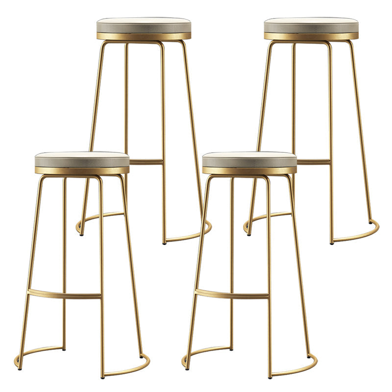 Glam Armless Backless Counter Stool Iron Bar Stool with Leather Cushion and Footrest