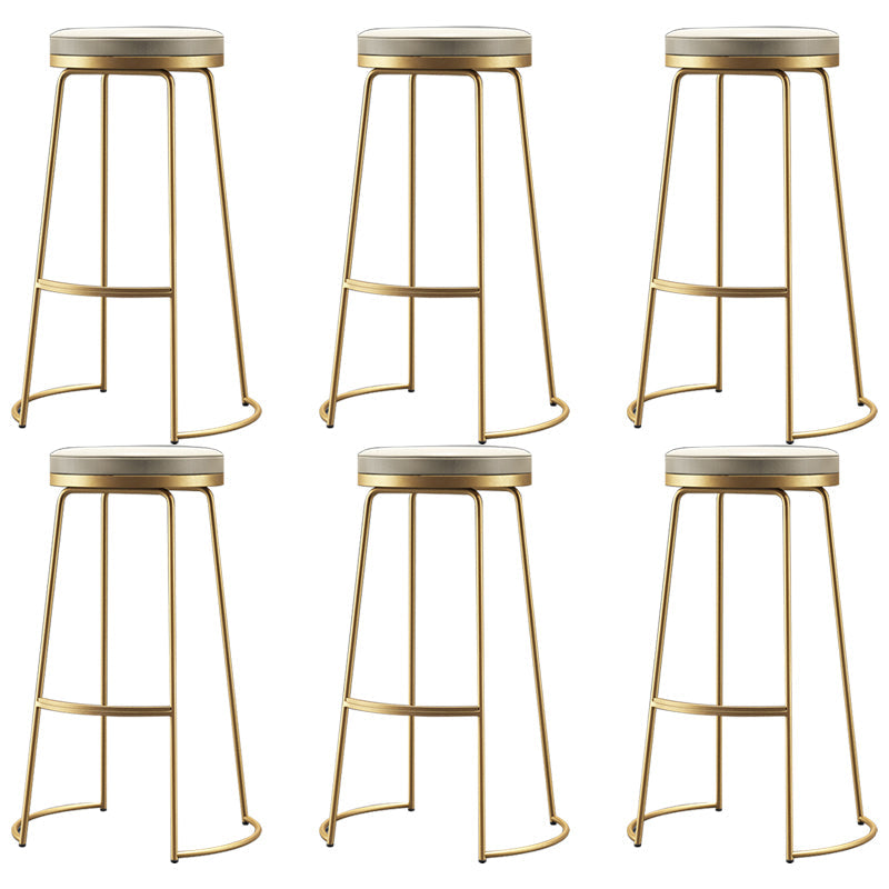 Glam Armless Backless Counter Stool Iron Bar Stool with Leather Cushion and Footrest