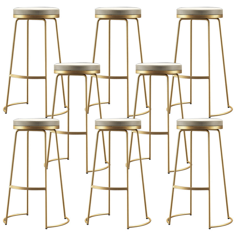 Glam Armless Backless Counter Stool Iron Bar Stool with Leather Cushion and Footrest