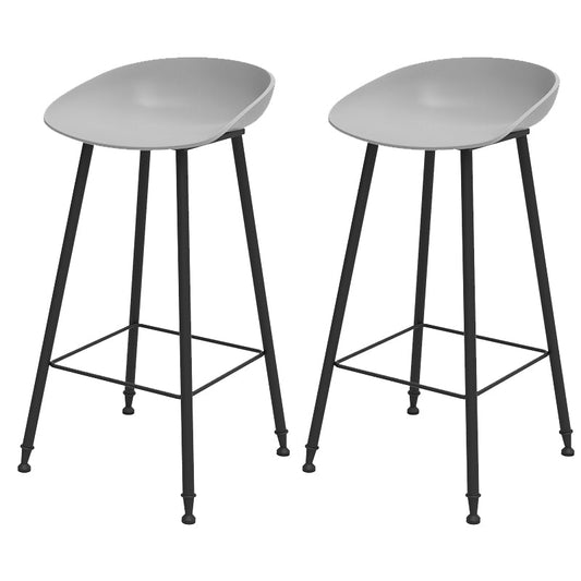 Indoor Bucket Counter Bar Stool Modern Plastic Footrest Low Back Bar Stool Grey 2 Piece Set