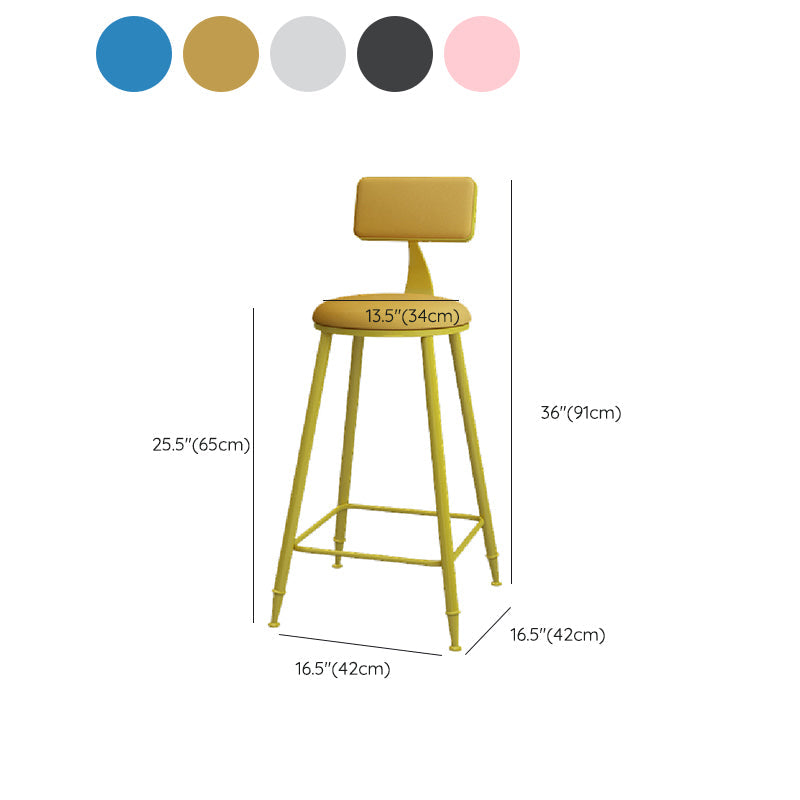 Nordic Armless Backrest Counter Stool Iron Kitchen Bar Stool with Leather Cushion