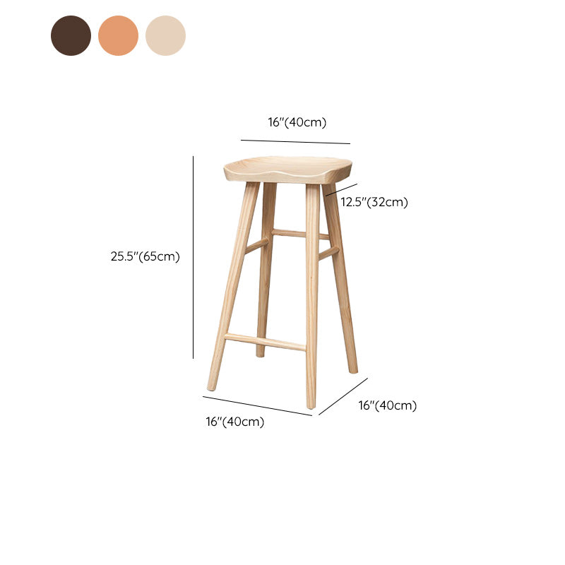 Modern Solid Wood Dining Stool Backless Contoured Seat Bar and Counter Stool