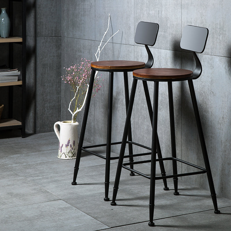 Industrial Armless Backrest Counter Stool Iron Cafe Bar Stool with Wooden Seat and Pedal Clearhalo 'Bar Furniture' 'Bar Stools' 'bar_stools' 'furn' 'furn_bar_stools' 'Furniture' 'Kitchen & Dining Furniture' 6123704