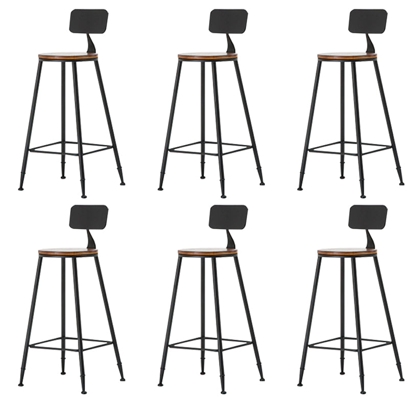 Industrial Armless Backrest Counter Stool Iron Cafe Bar Stool with Wooden Seat and Pedal Black 6 Piece Set Bar Stool(30"H) Clearhalo 'Bar Furniture' 'Bar Stools' 'bar_stools' 'furn' 'furn_bar_stools' 'Furniture' 'Kitchen & Dining Furniture' 6123716