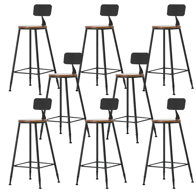 Industrial Armless Backrest Counter Stool Iron Cafe Bar Stool with Wooden Seat and Pedal Black 8 Piece Set Bar Stool(30"H) Clearhalo 'Bar Furniture' 'Bar Stools' 'bar_stools' 'furn' 'furn_bar_stools' 'Furniture' 'Kitchen & Dining Furniture' 6123717