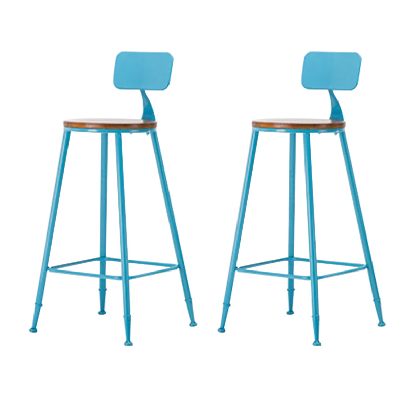 Industrial Armless Backrest Counter Stool Iron Cafe Bar Stool with Wooden Seat and Pedal Blue 2 Piece Set Counter Stool(26"H) Clearhalo 'Bar Furniture' 'Bar Stools' 'bar_stools' 'furn' 'furn_bar_stools' 'Furniture' 'Kitchen & Dining Furniture' 6123718