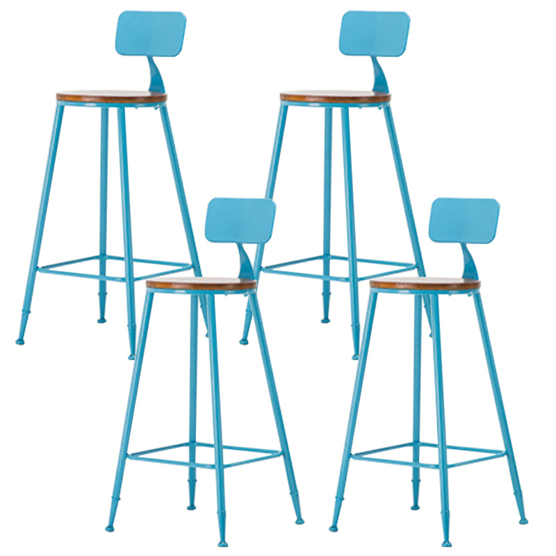 Industrial Armless Backrest Counter Stool Iron Cafe Bar Stool with Wooden Seat and Pedal Blue 4 Piece Set Counter Stool(26"H) Clearhalo 'Bar Furniture' 'Bar Stools' 'bar_stools' 'furn' 'furn_bar_stools' 'Furniture' 'Kitchen & Dining Furniture' 6123719