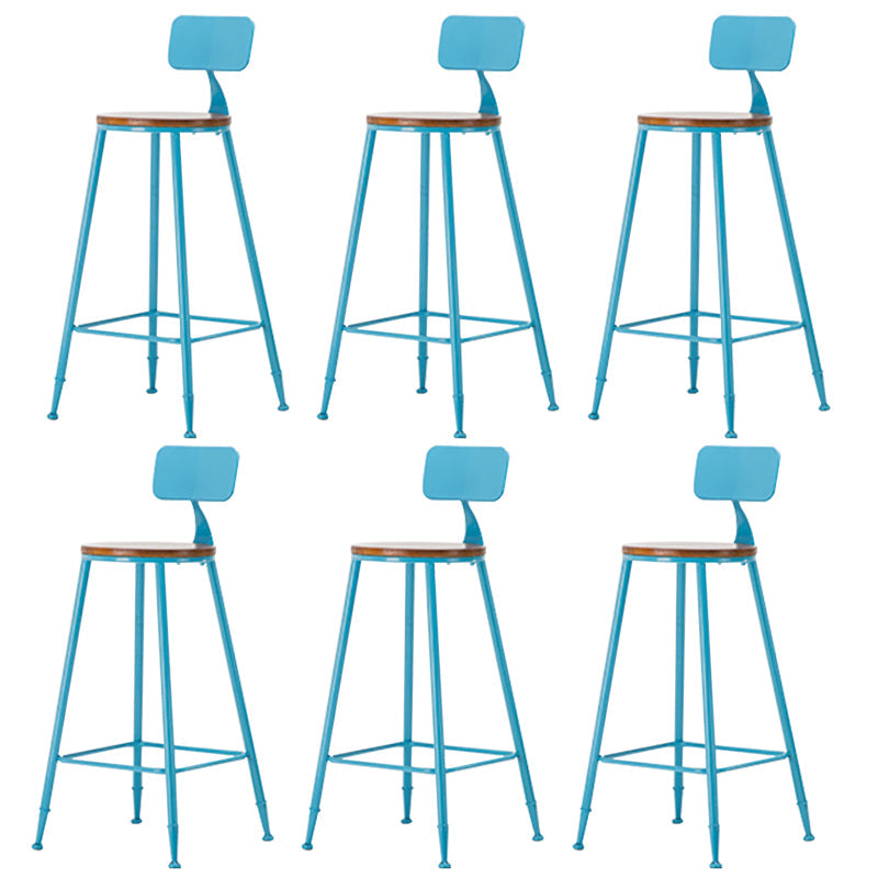Industrial Armless Backrest Counter Stool Iron Cafe Bar Stool with Wooden Seat and Pedal Blue 6 Piece Set Counter Stool(26"H) Clearhalo 'Bar Furniture' 'Bar Stools' 'bar_stools' 'furn' 'furn_bar_stools' 'Furniture' 'Kitchen & Dining Furniture' 6123720