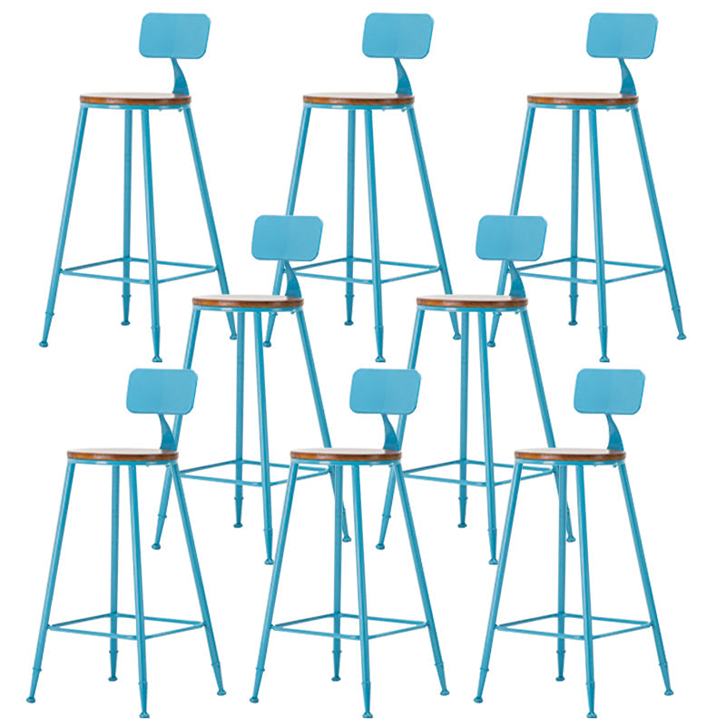 Industrial Armless Backrest Counter Stool Iron Cafe Bar Stool with Wooden Seat and Pedal Blue 8 Piece Set Counter Stool(26"H) Clearhalo 'Bar Furniture' 'Bar Stools' 'bar_stools' 'furn' 'furn_bar_stools' 'Furniture' 'Kitchen & Dining Furniture' 6123721