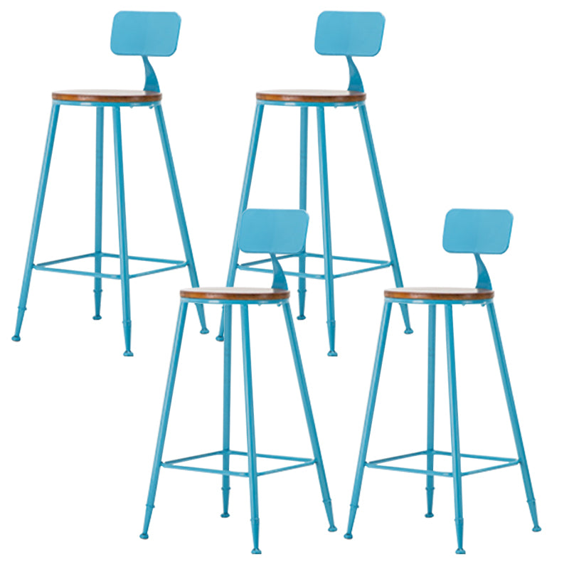 Industrial Armless Backrest Counter Stool Iron Cafe Bar Stool with Wooden Seat and Pedal Blue 4 Piece Set Bar Stool(30"H) Clearhalo 'Bar Furniture' 'Bar Stools' 'bar_stools' 'furn' 'furn_bar_stools' 'Furniture' 'Kitchen & Dining Furniture' 6123723
