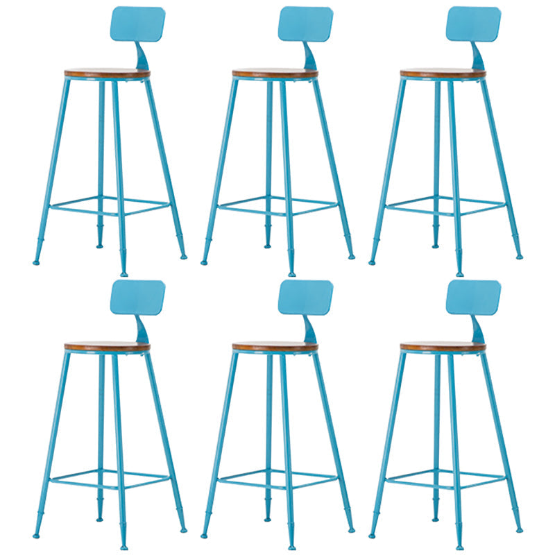 Industrial Armless Backrest Counter Stool Iron Cafe Bar Stool with Wooden Seat and Pedal Blue 6 Piece Set Bar Stool(30"H) Clearhalo 'Bar Furniture' 'Bar Stools' 'bar_stools' 'furn' 'furn_bar_stools' 'Furniture' 'Kitchen & Dining Furniture' 6123724