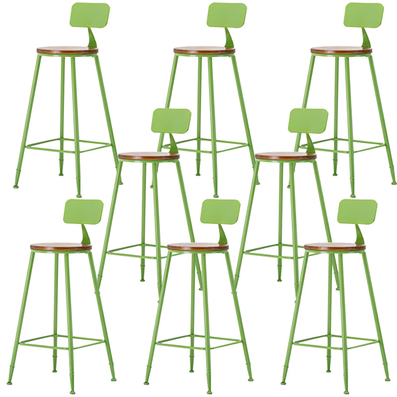 Industrial Armless Backrest Counter Stool Iron Cafe Bar Stool with Wooden Seat and Pedal Green 8 Piece Set Bar Stool(30"H) Clearhalo 'Bar Furniture' 'Bar Stools' 'bar_stools' 'furn' 'furn_bar_stools' 'Furniture' 'Kitchen & Dining Furniture' 6123733