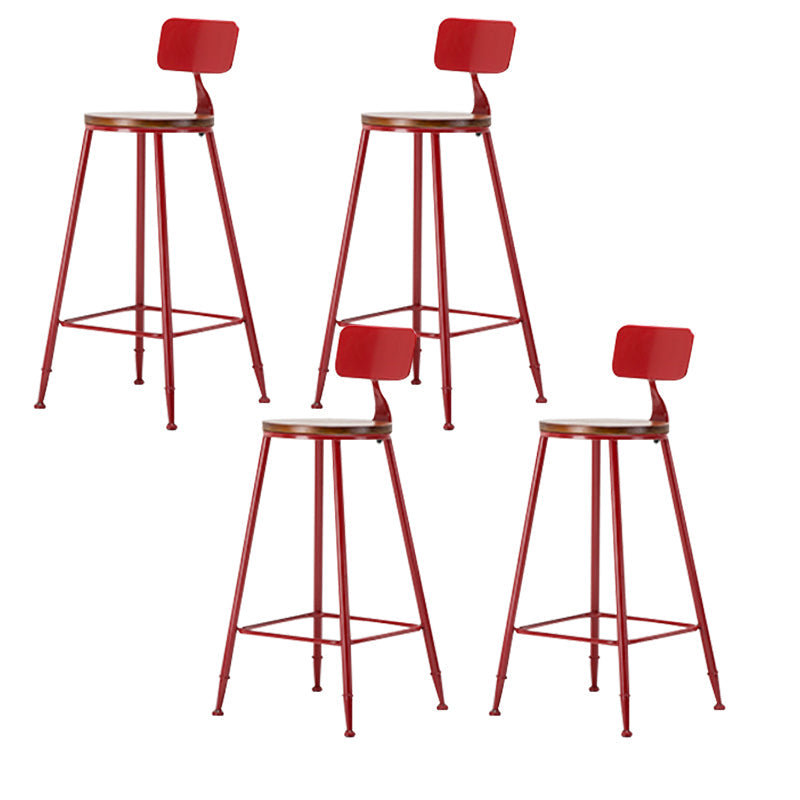 Industrial Armless Backrest Counter Stool Iron Cafe Bar Stool with Wooden Seat and Pedal Red 4 Piece Set Counter Stool(26"H) Clearhalo 'Bar Furniture' 'Bar Stools' 'bar_stools' 'furn' 'furn_bar_stools' 'Furniture' 'Kitchen & Dining Furniture' 6123735