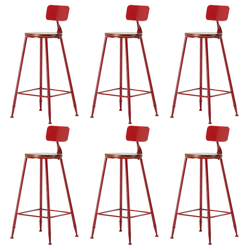 Industrial Armless Backrest Counter Stool Iron Cafe Bar Stool with Wooden Seat and Pedal Red 6 Piece Set Counter Stool(26"H) Clearhalo 'Bar Furniture' 'Bar Stools' 'bar_stools' 'furn' 'furn_bar_stools' 'Furniture' 'Kitchen & Dining Furniture' 6123736