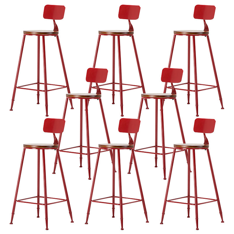 Industrial Armless Backrest Counter Stool Iron Cafe Bar Stool with Wooden Seat and Pedal Red 8 Piece Set Counter Stool(26"H) Clearhalo 'Bar Furniture' 'Bar Stools' 'bar_stools' 'furn' 'furn_bar_stools' 'Furniture' 'Kitchen & Dining Furniture' 6123737