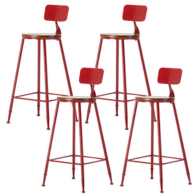 Industrial Armless Backrest Counter Stool Iron Cafe Bar Stool with Wooden Seat and Pedal Red 4 Piece Set Bar Stool(30"H) Clearhalo 'Bar Furniture' 'Bar Stools' 'bar_stools' 'furn' 'furn_bar_stools' 'Furniture' 'Kitchen & Dining Furniture' 6123739