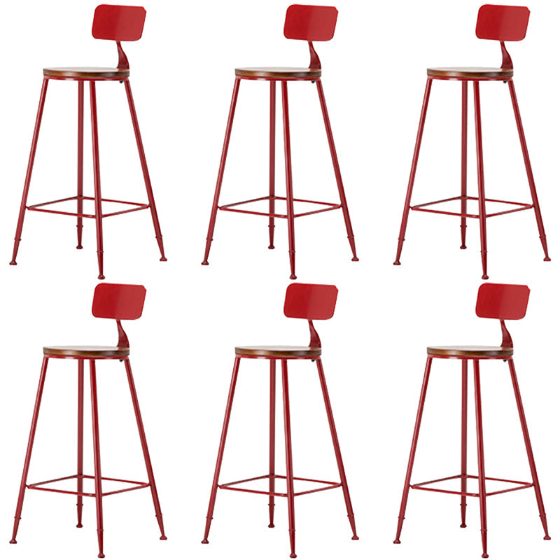 Industrial Armless Backrest Counter Stool Iron Cafe Bar Stool with Wooden Seat and Pedal Red 6 Piece Set Bar Stool(30"H) Clearhalo 'Bar Furniture' 'Bar Stools' 'bar_stools' 'furn' 'furn_bar_stools' 'Furniture' 'Kitchen & Dining Furniture' 6123740