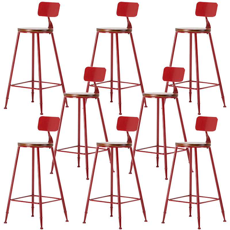 Industrial Armless Backrest Counter Stool Iron Cafe Bar Stool with Wooden Seat and Pedal Red 8 Piece Set Bar Stool(30"H) Clearhalo 'Bar Furniture' 'Bar Stools' 'bar_stools' 'furn' 'furn_bar_stools' 'Furniture' 'Kitchen & Dining Furniture' 6123741