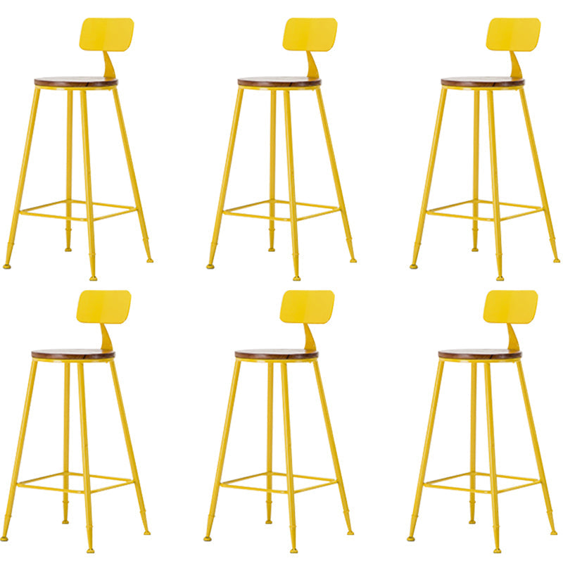 Industrial Armless Backrest Counter Stool Iron Cafe Bar Stool with Wooden Seat and Pedal Yellow 6 Piece Set Counter Stool(26"H) Clearhalo 'Bar Furniture' 'Bar Stools' 'bar_stools' 'furn' 'furn_bar_stools' 'Furniture' 'Kitchen & Dining Furniture' 6123744