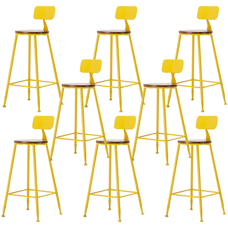 Industrial Armless Backrest Counter Stool Iron Cafe Bar Stool with Wooden Seat and Pedal Yellow 8 Piece Set Counter Stool(26"H) Clearhalo 'Bar Furniture' 'Bar Stools' 'bar_stools' 'furn' 'furn_bar_stools' 'Furniture' 'Kitchen & Dining Furniture' 6123745