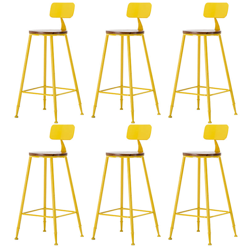 Industrial Armless Backrest Counter Stool Iron Cafe Bar Stool with Wooden Seat and Pedal Yellow 6 Piece Set Bar Stool(30"H) Clearhalo 'Bar Furniture' 'Bar Stools' 'bar_stools' 'furn' 'furn_bar_stools' 'Furniture' 'Kitchen & Dining Furniture' 6123748
