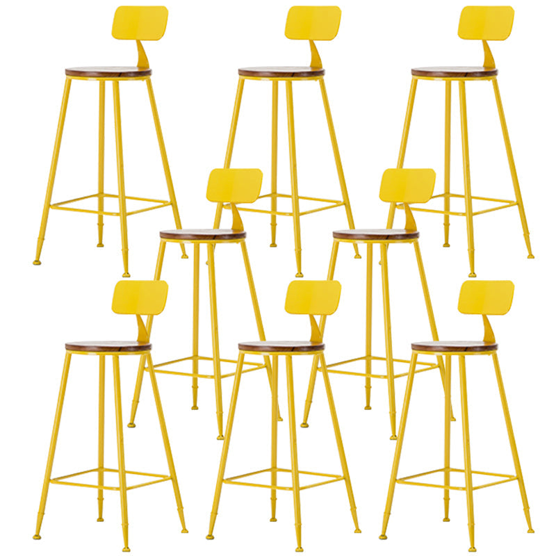 Industrial Armless Backrest Counter Stool Iron Cafe Bar Stool with Wooden Seat and Pedal Yellow 8 Piece Set Bar Stool(30"H) Clearhalo 'Bar Furniture' 'Bar Stools' 'bar_stools' 'furn' 'furn_bar_stools' 'Furniture' 'Kitchen & Dining Furniture' 6123749