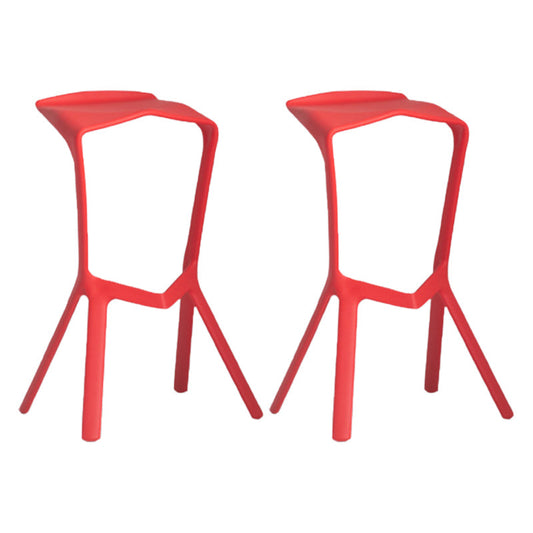 Footrest Indoor Low Back Stool Modern Plastic Stack Bar and Counter Stool Red 2 Piece Set