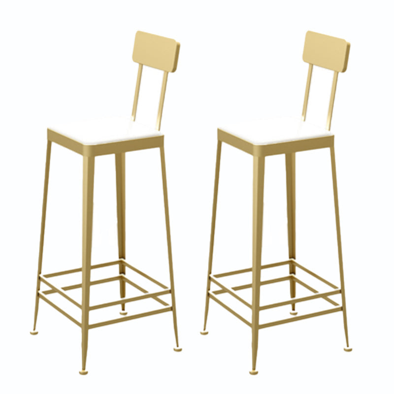 Square Glam Metal Bar Stools Footrest Coffee Shop Backrest  Counter Bar Stool