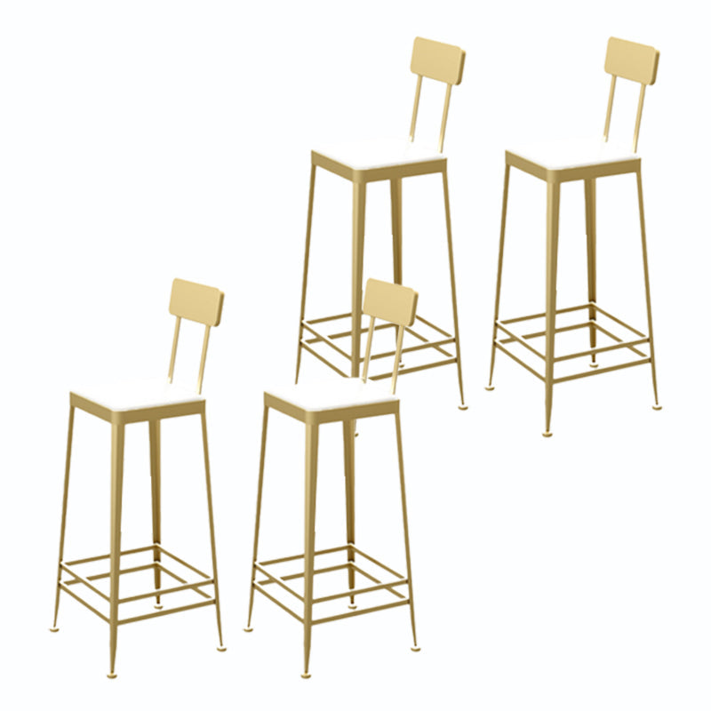 Square Glam Metal Bar Stools Footrest Coffee Shop Backrest  Counter Bar Stool