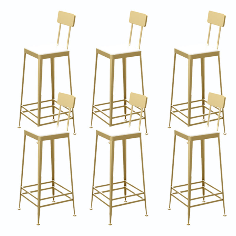 Square Glam Metal Bar Stools Footrest Coffee Shop Backrest  Counter Bar Stool
