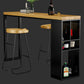 Natural Solid Wood Pub Table Pedestal Rectangle Bar Height Table with Shelves