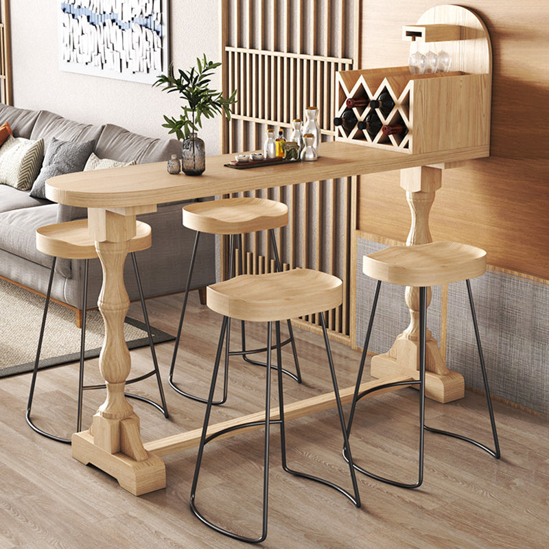 Trestle Base Bar Table Contemporary Solid Wood Bar Dining Table with Wine Rack 63"L x 19.7"W x 41.3"H Without Chairs Clearhalo 'Bar Furniture' 'Bar Tables' 'bar_tables' 'furn' 'furn_bar_tables' 'Furniture' 'Kitchen & Dining Furniture' 6126935