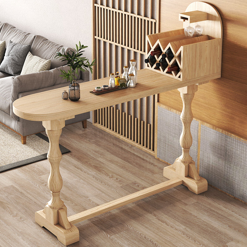 Trestle Base Bar Table Contemporary Solid Wood Bar Dining Table with Wine Rack 47.2"L x 19.7"W x 41.3"H Without Chairs Clearhalo 'Bar Furniture' 'Bar Tables' 'bar_tables' 'furn' 'furn_bar_tables' 'Furniture' 'Kitchen & Dining Furniture' 6126936