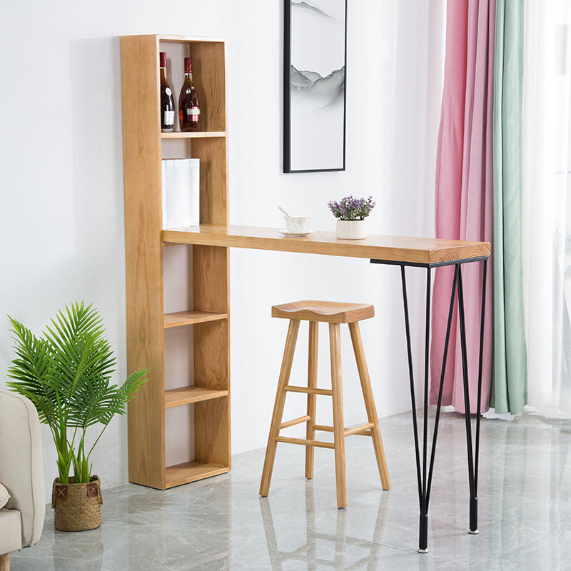 Mesa de bar rectangular, mesa moderna de madera maciza con altura y estantes