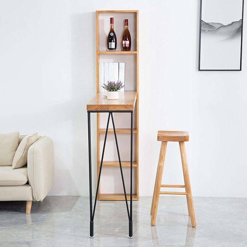Mesa de bar rectangular, mesa moderna de madera maciza con altura y estantes
